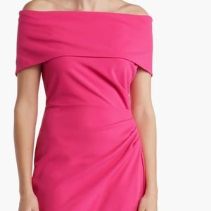 Vince Camuto Pink Popover Off Shoulder Sheath Dress 16 -Knee Length Cocktail